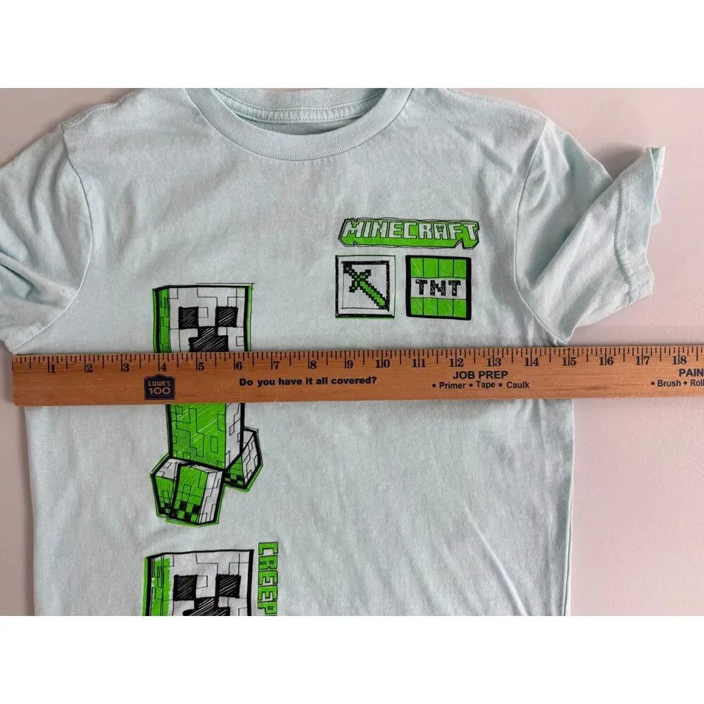Mojang Studios Boys Blue Green Minecraft Creeper TNT Short Sleeve T Shirt Size M